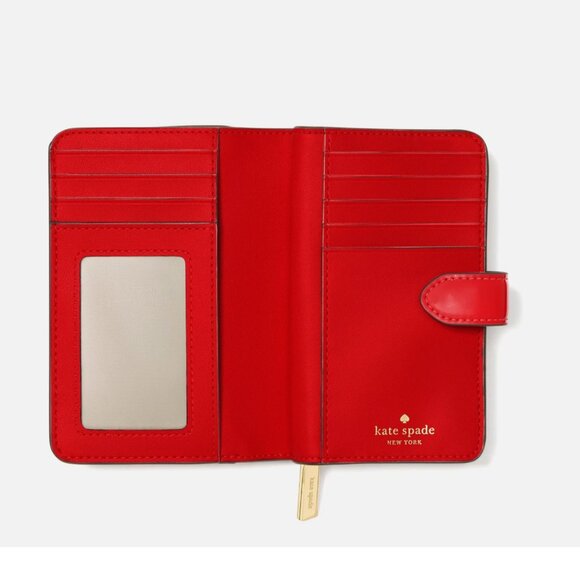 New Kate Spade Bridget Patent Medium Compact Bifold Wallet Bright Red - Picture 3 of 3